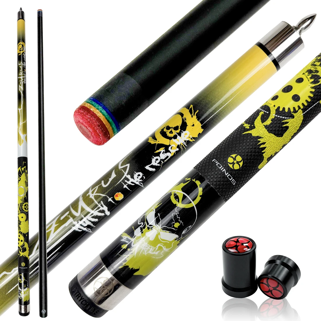 POINOS XP Series Black Technology Carbon Fiber Pool Cue Stick Catbon Maple Shaft 13mm Rainbow Tip  Bullet Joint Play Billiards