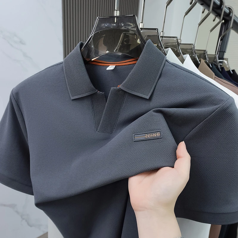 Hochwertiges Marken-Sommer-Polohemd mit kurzen Ärmeln für Herren, exquisites Abzeichen-Design, atmungsaktives und bequemes T-Shirt-Oberteil – Detail 20