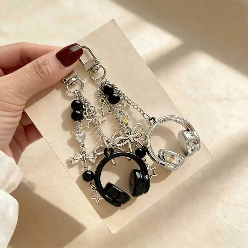 keychain audio  Korean popular ins wind music earphone bag solid color versatile simple hanging keychain personalized mobile pho