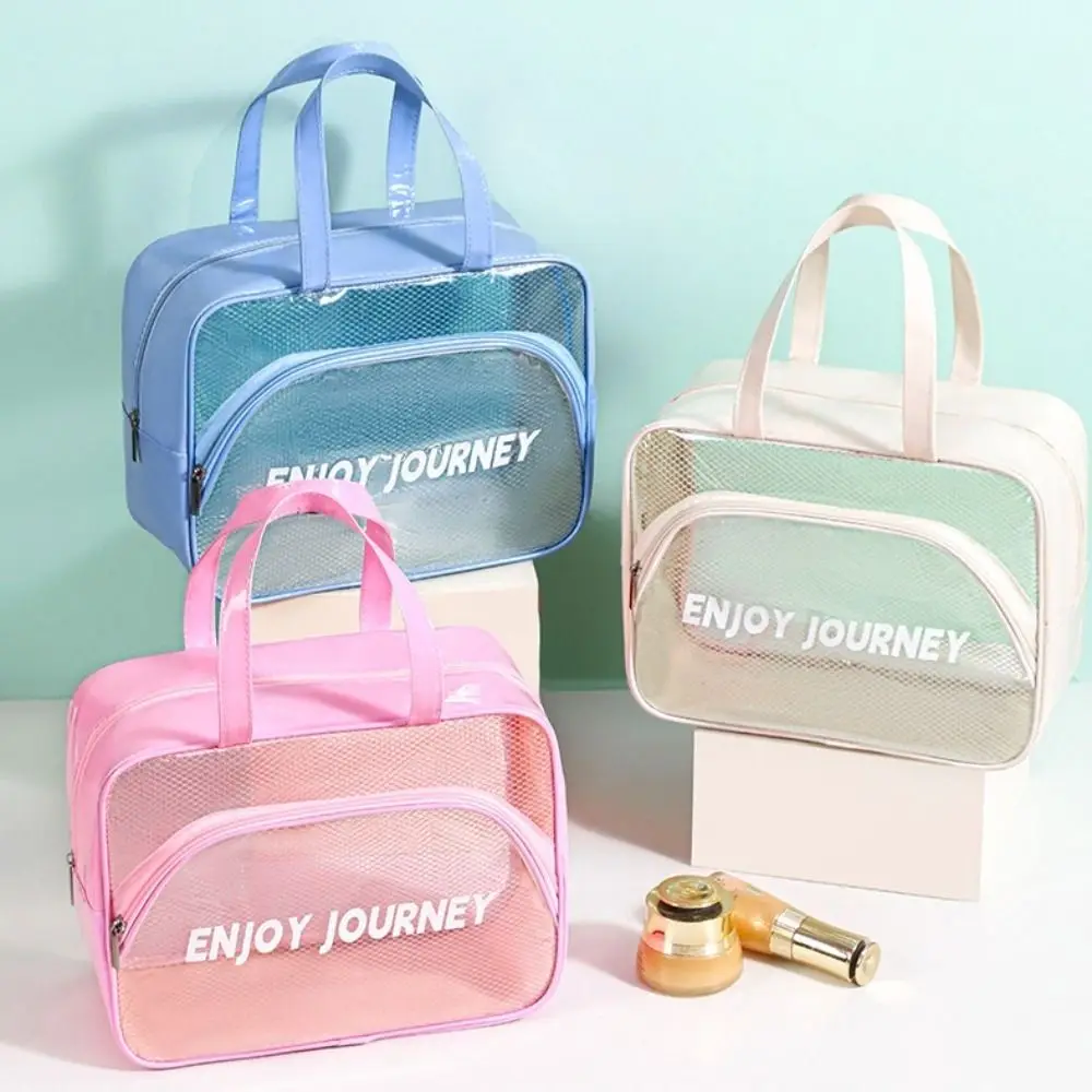 

PVC Clear Cosmetic Handbags Large Capacity Mesh Swimming Storage Bags Waterproof Lightweight Bathing Wash Bags for Travel