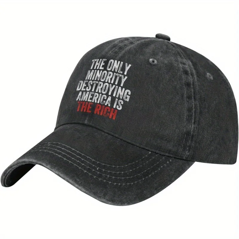 Unisex Vintage Distressed Hat with Political Statement Print - Adjustable Snapback Dad Hat for Men and Women, Black with White and Red Slogans (E.G., 