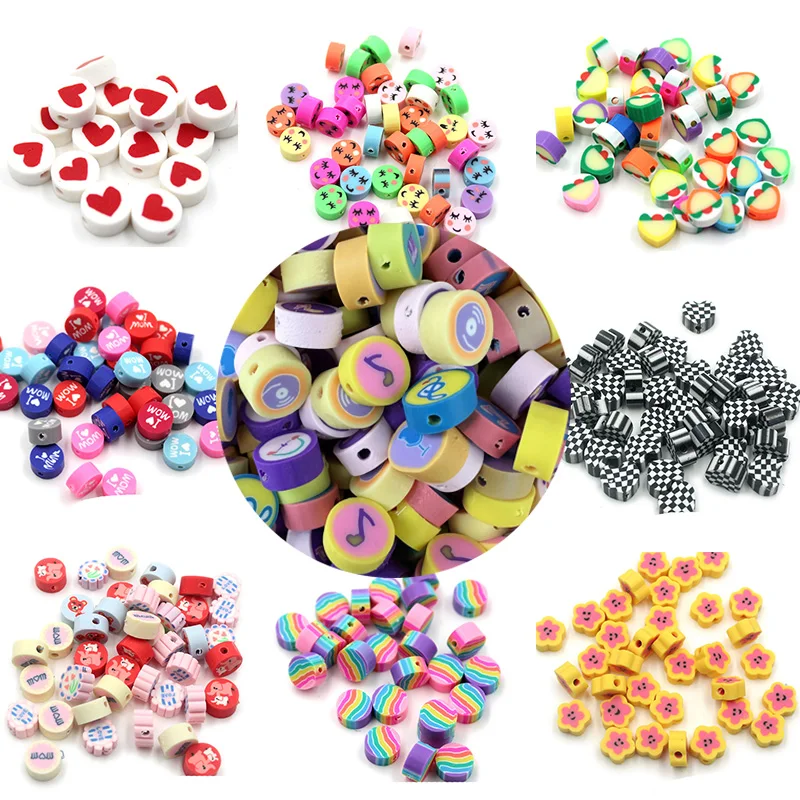 50pcs Love Mom Heart Sun Ege Flower Butterfly Polymer Clay Spacer Beads For Jewelry Making DIY Bracelet Keychain Accessories