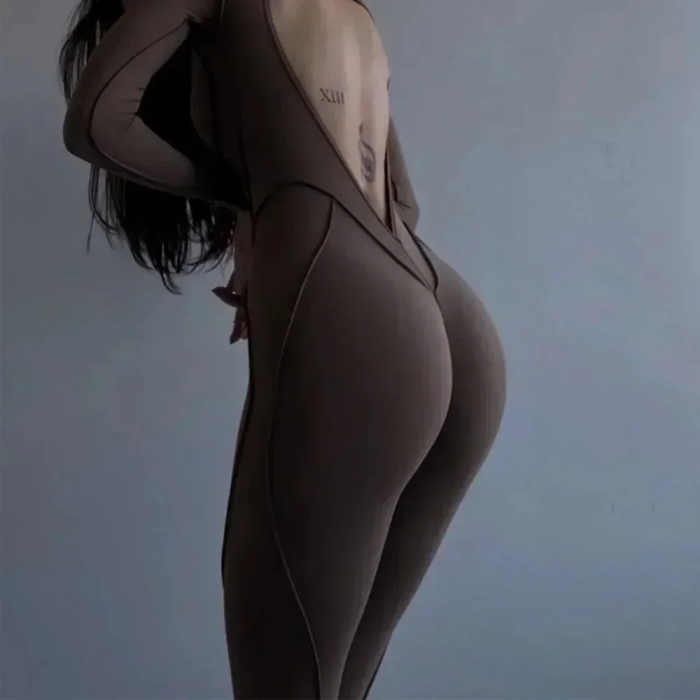 بذلة نسائية ضيقة بدون ظهر، ملابس نوادي مثيرة بأكمام طويلة مع سحاب، ملابس ليلية أنيقة للصيف