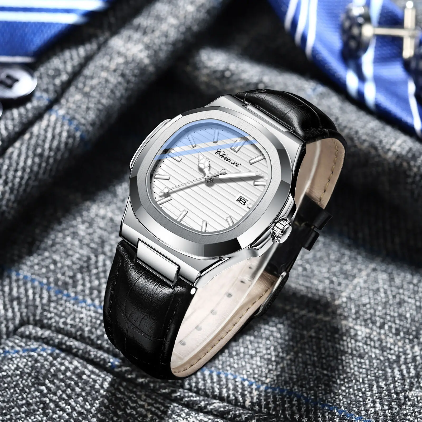 CHENXI-Relógio de pulso masculino, Relógio de quartzo, Relógios de couro, Luminoso, Data, Impermeável, Luxo, Novo, 8222 P