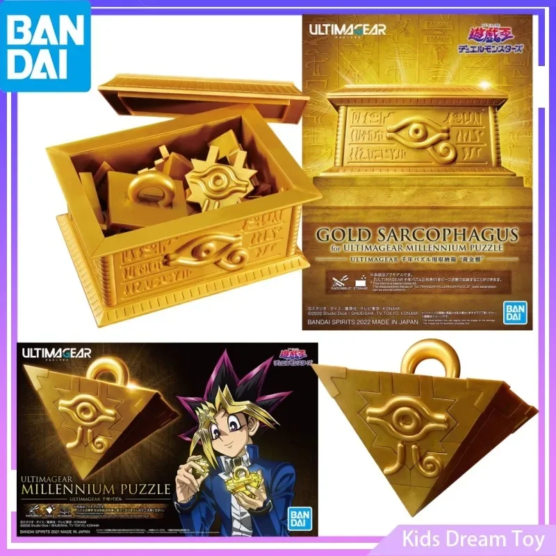 Bandai w magazynie oryginalny rysunek-wzrost standardowy ULTIMAGEAR MILLENNIUM PUZZLE i złoty SARCOPHAGUS Anime figurki zabawki Model prezent