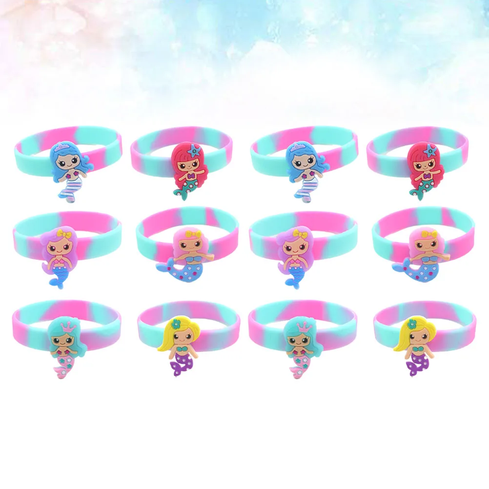 12 個マーメイドブレスレット子供シリコーンリストバンドファッションブレスレットパーティーアクセサリー手の装飾ハンドリングランダムな色