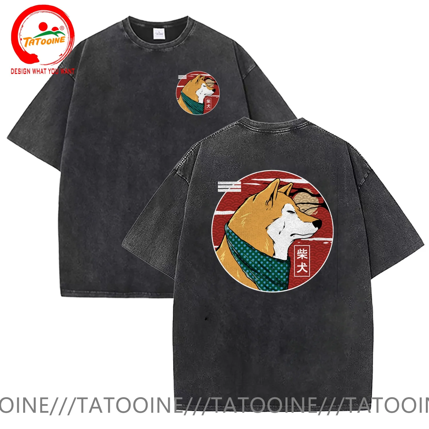 Shiba Inu Kawaii Japanese Dog T Shirt Men Vintage Washed Cotton T-Shirt Stylish Clothing Tops Tee Shirt Leisure Tshirt