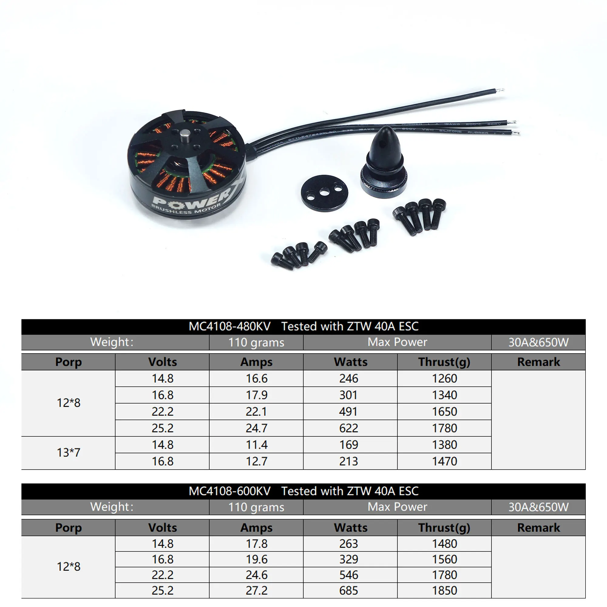 DW Hobby RC Drone Motore Brushless MC4108 480KV 600KV 110g Ad Alta Potenza per Multicopter Quadcopter - Attrezzatura per l'aviazione di Grado Hobby