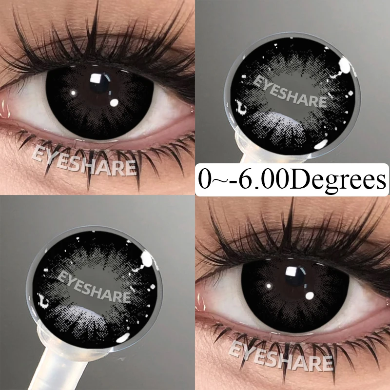 EYESHARE 0~-6,00 Myopie schwarze farbige Kontaktlinsen mit verschreibungspflichtigen braunen Linsen mit Grad für Schüler, modische Jahreslinse