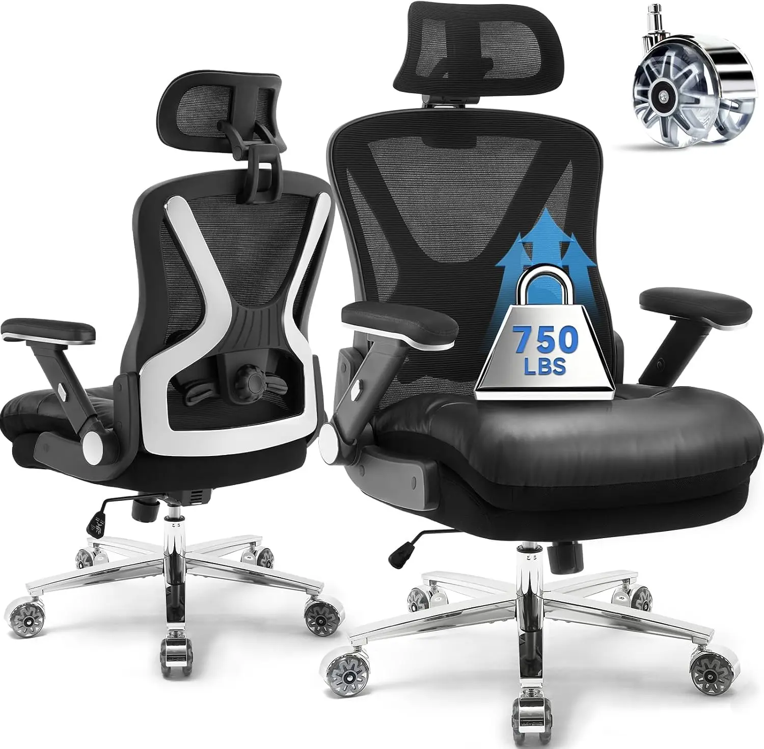 750lbs Ergonomic Office Chair,Upgrade Big and Tall Office Chairs for Heavy People,Mesh High Back Desk Chair with 5D Flip Arms