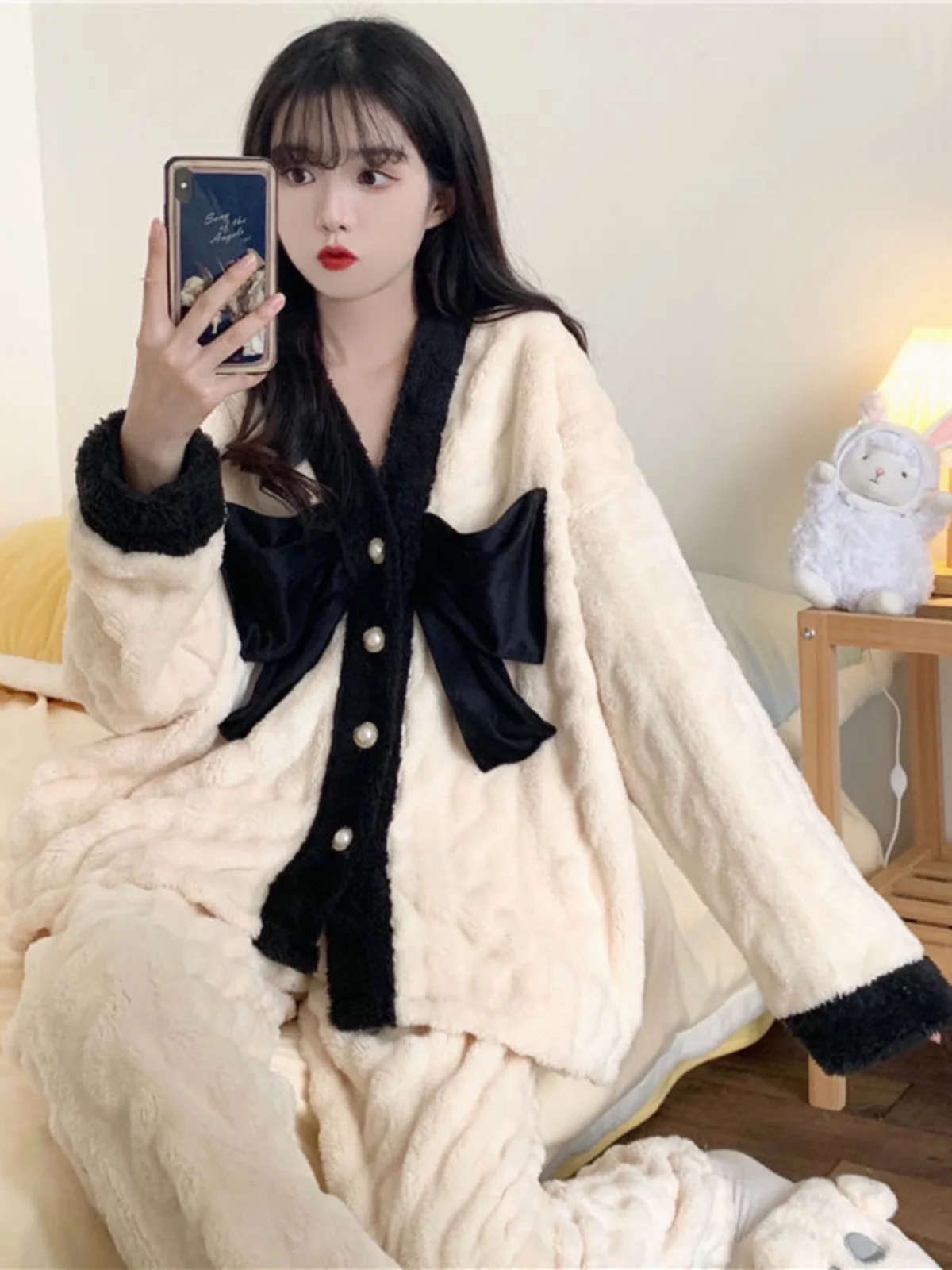 

Женский комплект пижамы больших размеров Thiened Fce, теплый осенне-зимний нежный модный женский пижамный ансамбль