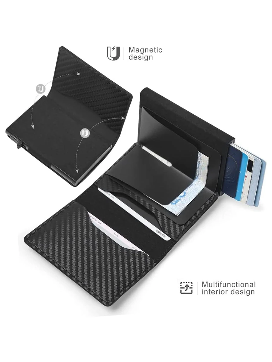 Slim RFID Blocking Pocket Wallet Minimalist Pop-up Card Holder With Magnetic Closure Credit Card Case image 4