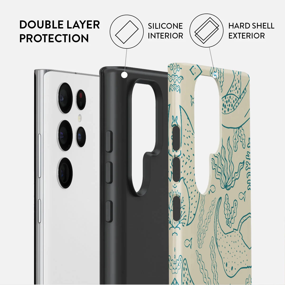 Phone Case for Samsung S25 S24 S23 S22 A55 A54 A16 Ultra PRO Plus FE 5G Marine Life Patterns Hard Acrylic Shockproof Cover Funda