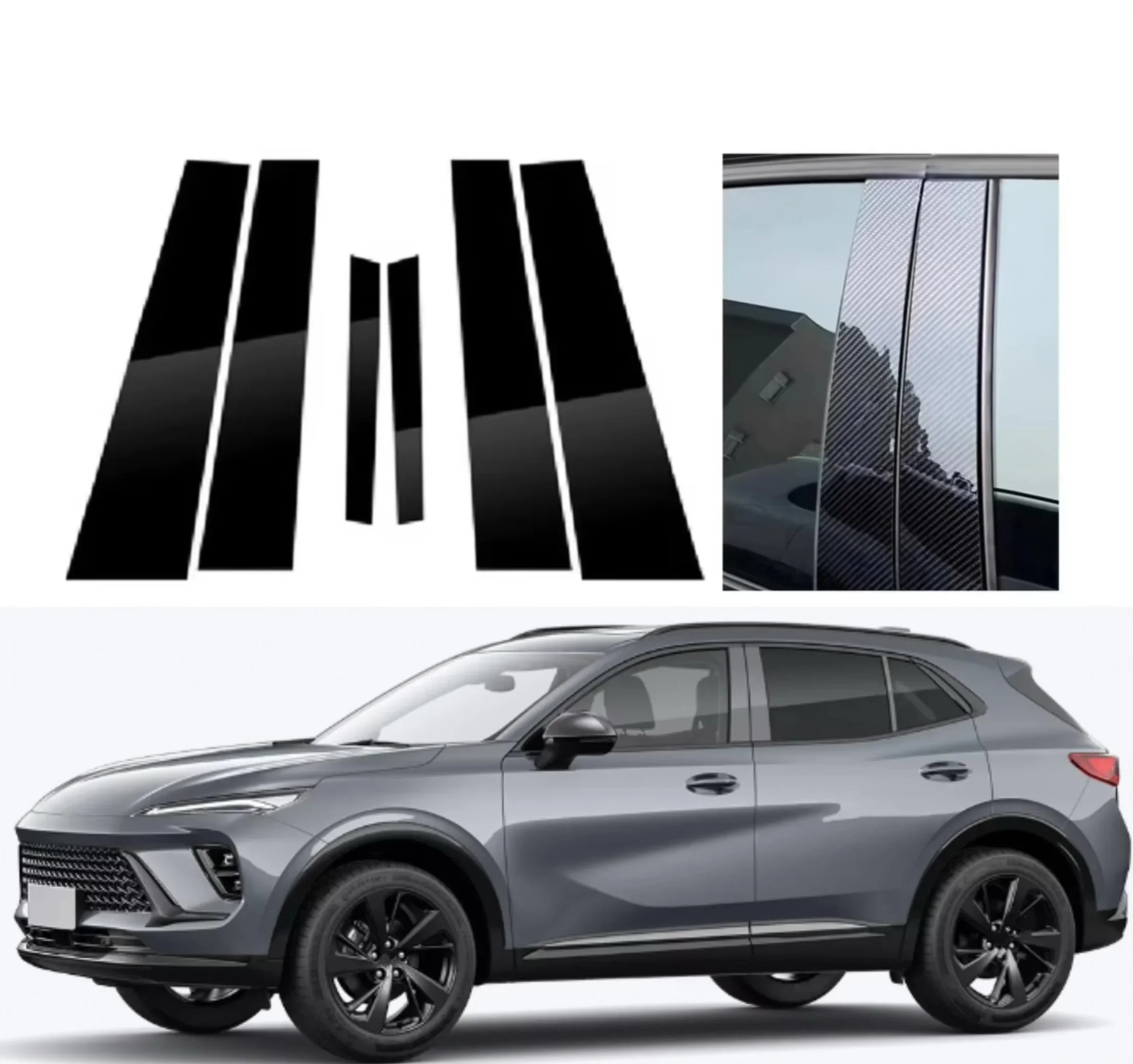 6PCS Silver Carbon & Gloss Black B Column C Column Cover Set For Buick Envision 2021-2023 OE Style Protective Trim