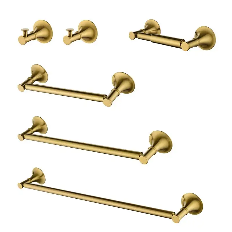 

6-Piece Brass Bathroom Towel Rack Set, Wall-Mountable Towel Holder for Bath, Hand, and Face Towels, Durable and Stylish Design
