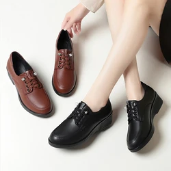 Spring Autumn New Fashion Women's Solid Single Shoes Thick Sole Flat Casual Breathable Walking Running Soft Leather Shoes