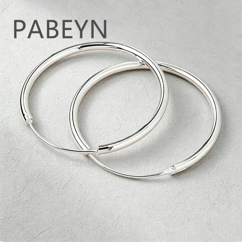925 Sterling Silver Fashion 3.5cm Glossy Simple Earrings, Daily Commuter Birthday Anniversary Gift