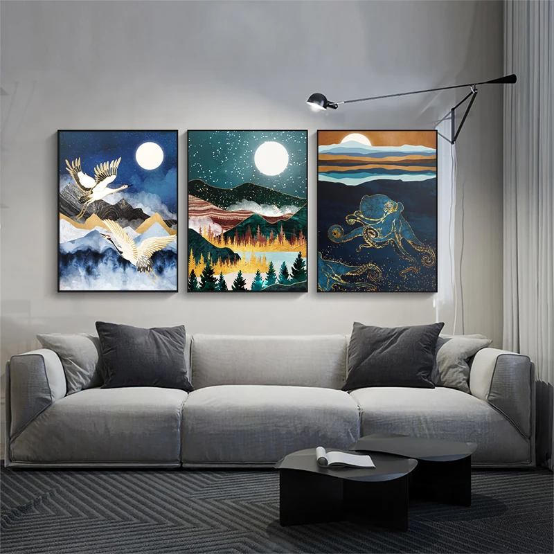 Elegant Flight Canvas Painting Underwater Dream Poster and Print Mountain Landscape Wall Art Picture for Apartment Gallery Decor