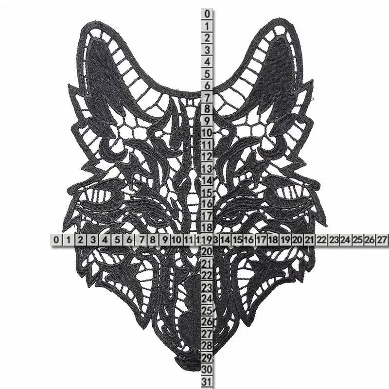 Large Wolf Head Embroidery Patches Sew on Applique DIY Lace Trim Corsage Dress Evening Dress Cutout Decal Clothing Accessories