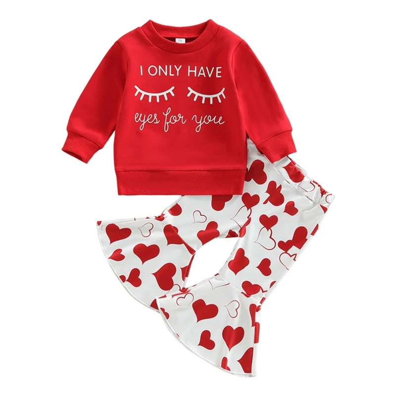 Girl's Clothes Set Valentine Heart Print Two-Piece Suit Infant Toddler Kids Girl Comfortable Outfits Casual Sweet Set 2Pcs 6M-4Y