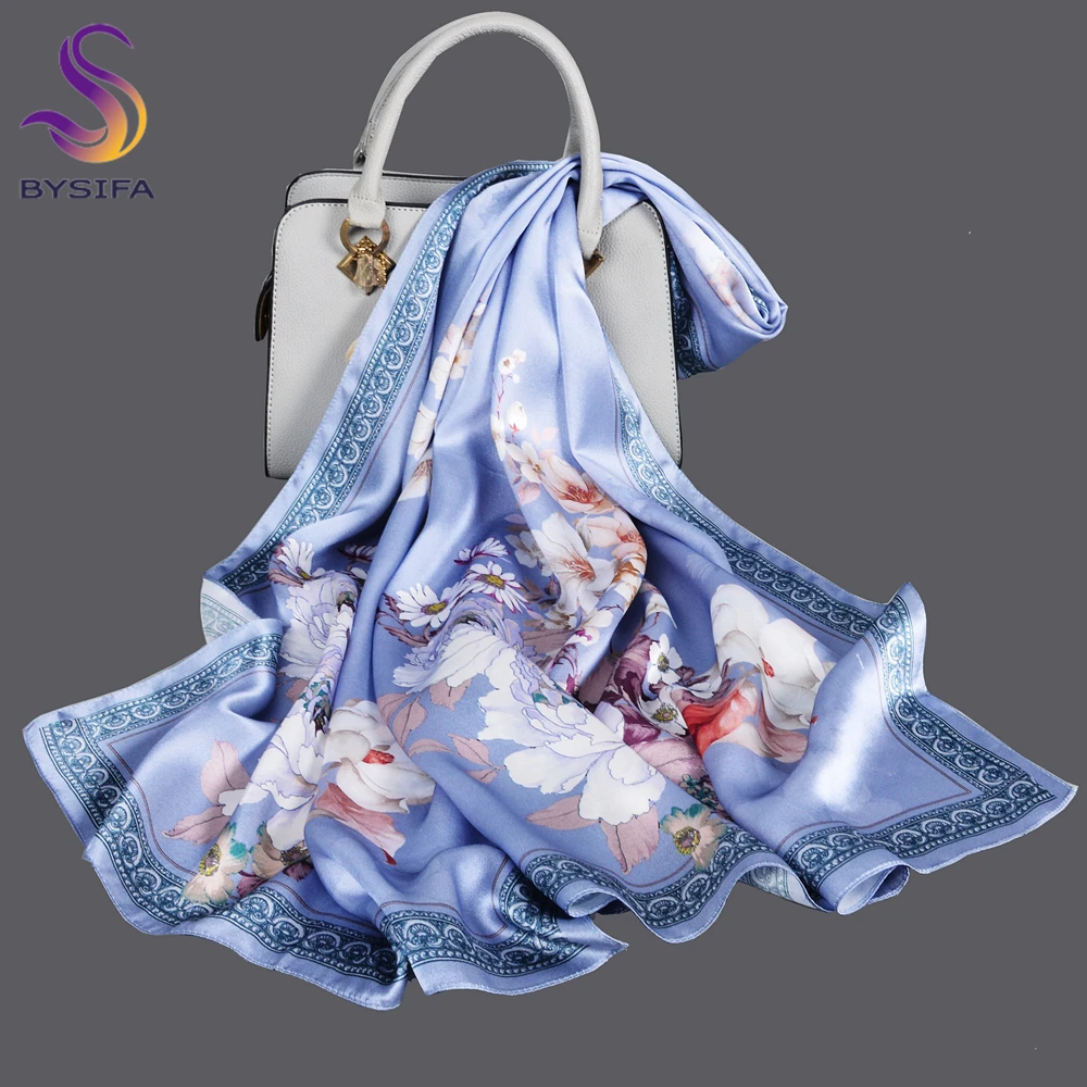 

BYSIFA|Women's Fall Winter Scarves Shawls Bufanda Fashion Floral Style Brand 100% Mulberry Silk Long Scarf Neckscarf 170*53cm