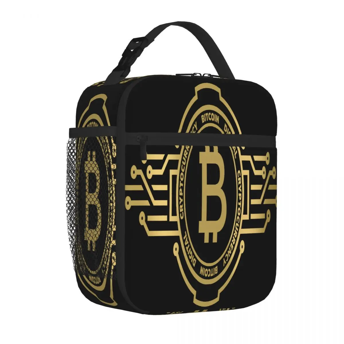 Hot Sale Bitcoin Crypto Currency Traders Gold Coin Canvas Texture Adult Lunch Bag Office To-Go Waterproof Lunch Bag