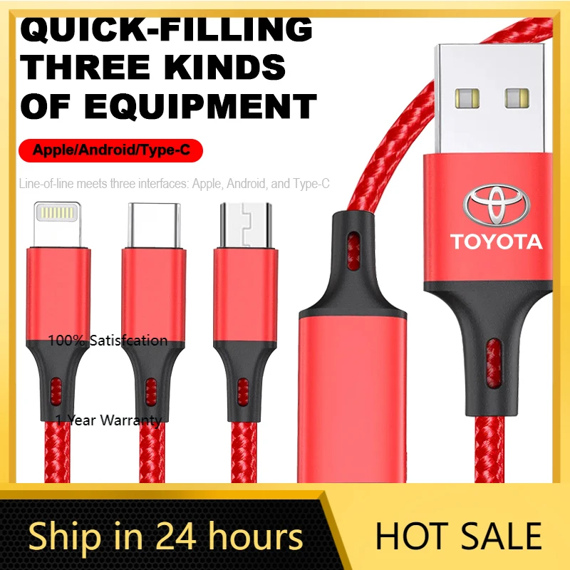 

Колпачки-концентраторы 1 шт. Автомобильная эмблема 3 в 1 Type C Lightning Micro USB Кабель для быстрой зарядки для Toyota Rav4 TRD Avalon Land Cruiser Camry Yar