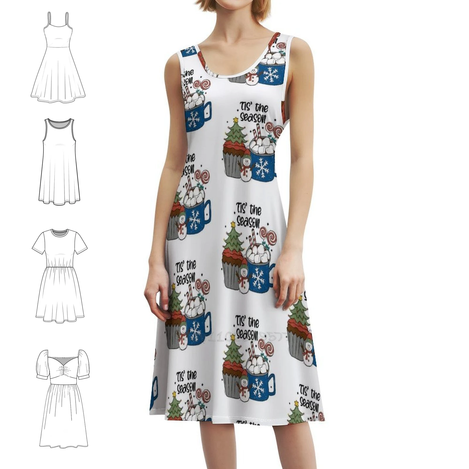 

Tis' The Season Women's Elegant Party Dress A-Line Dress With Short/Long/Sleeveless Options Hot Chocolate Cocoa Cupcake