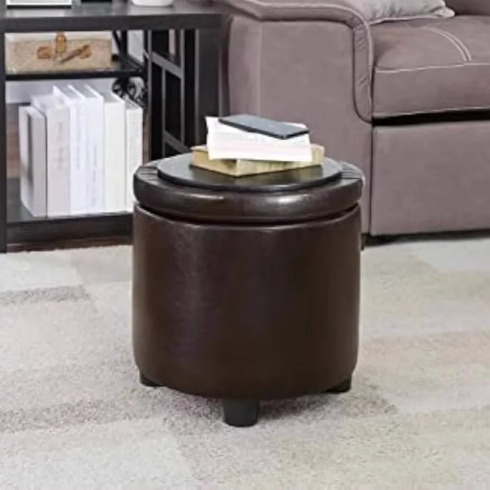 

Round Decorative Storage Footstool with Reversible Tray Lid, 15.75" L x 15.75" W x 16" H