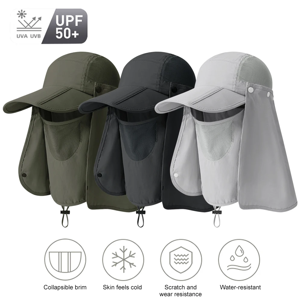 

Unisex Outdoor Fishing Hat UV Protection Neck Face Flap Hat Breathable Removable Sunshade Hat Quick Drying for Riding Fishing