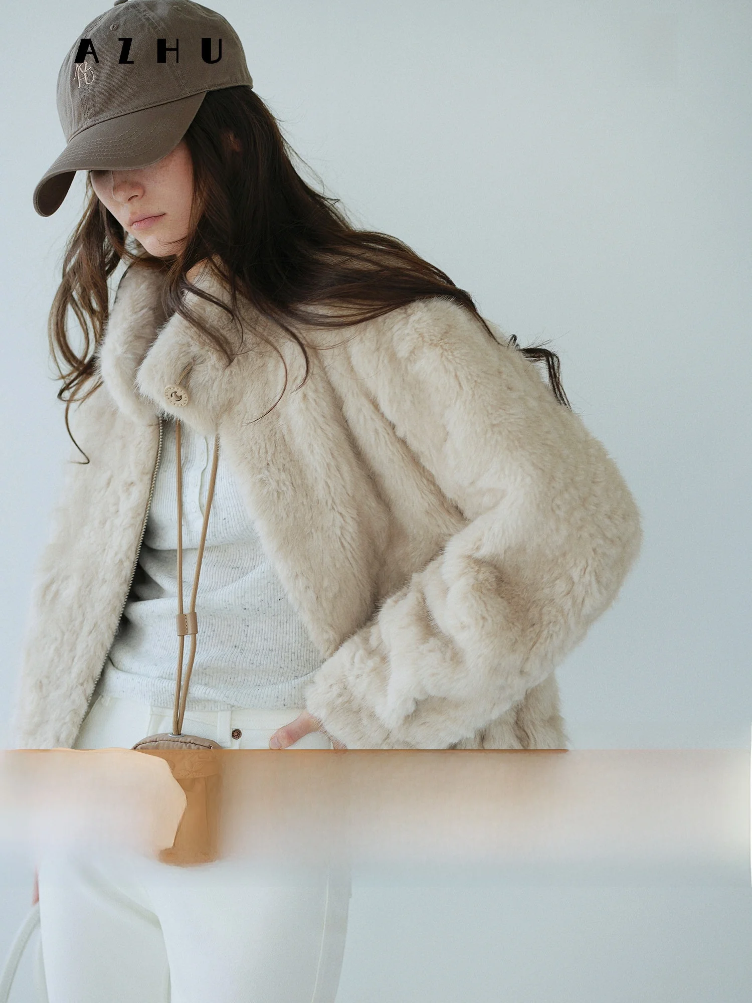 

AZHU ort Шуба с воротником-стойкой, женская зимняя новая кожаная синяя экологически чистая шуба Jaet Long Sve Casual Sle