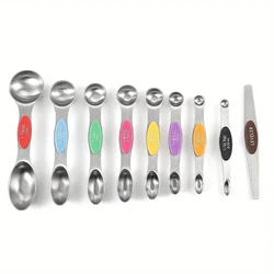 1 set of high-quality stainless steel measuring spoons, including 8 double-sided magnetic measuring spoons and 1 level, for dryi