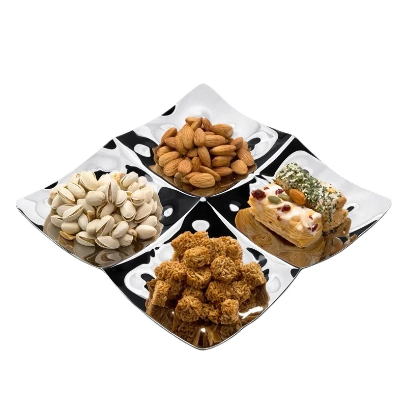 Piatto da frutta europeo per tavolo da pranzo, piatto da snack di lusso leggero e creativo, vassoio con griglia di frutta secca e caramelle