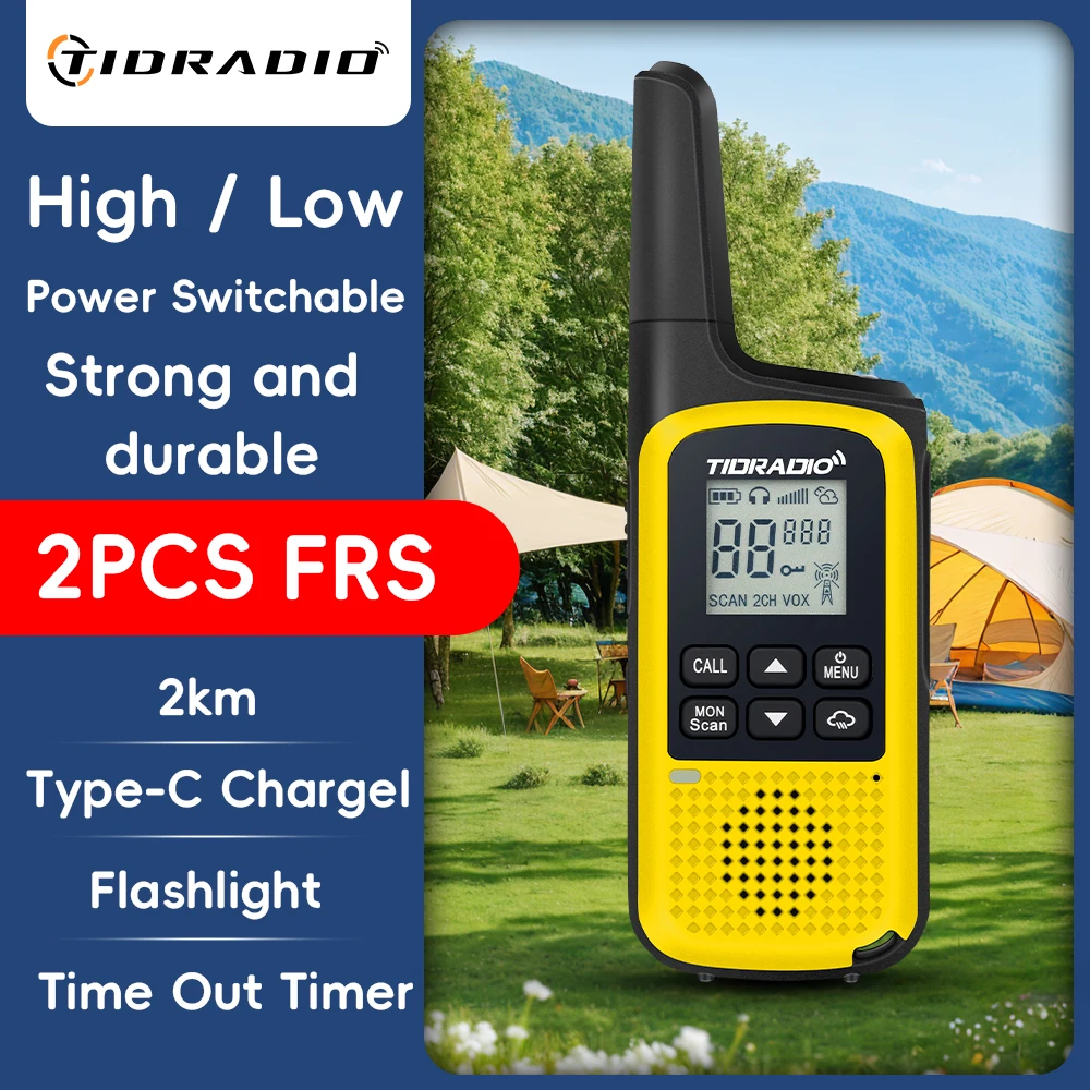 TIDRADIO Long Range Two Way Radio, FRS Mini Walkie Talkie, NOAA tempo VOX, Carregamento tipo C, Camping, TD-M2, 2pcs