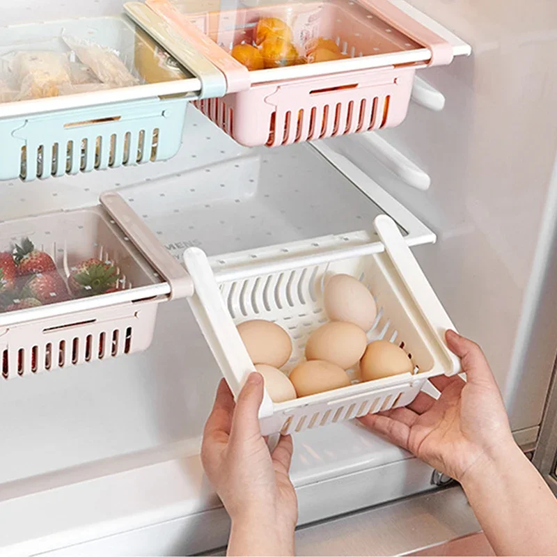 

Multifunction Kitchen Refrigerator Storage Basket Rack Fridge Freezer Shelf Holder Pull-out Plastic Drawer Organiser Space Saver