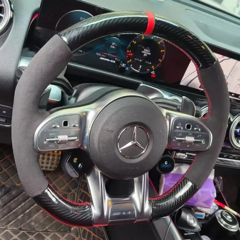 For Mercedes Benz A B C E Class W177 W247 W213 W205 CLA GLB AMG 2019-2021 Hand-stitch Genuine Leather Car Steering Wheel Cover