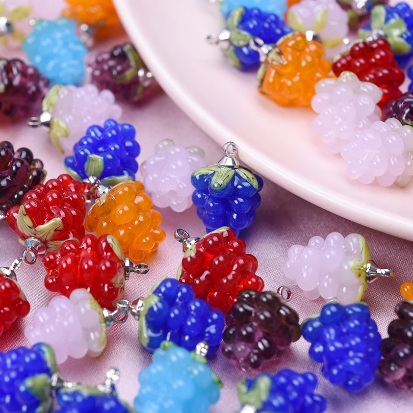 2pcs DIY Fruit Charm Glass Grape Pendants For Jewelry Making Supplies Colorful Materials To Make Earrings Bracelets Accessories
