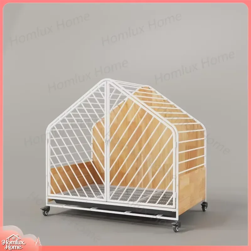 Large Dog Cage Indoor Outdoor Stainless Steel Frame Solid Wood Pet House Waterproof Durable White Rectangular Puppy Kennel