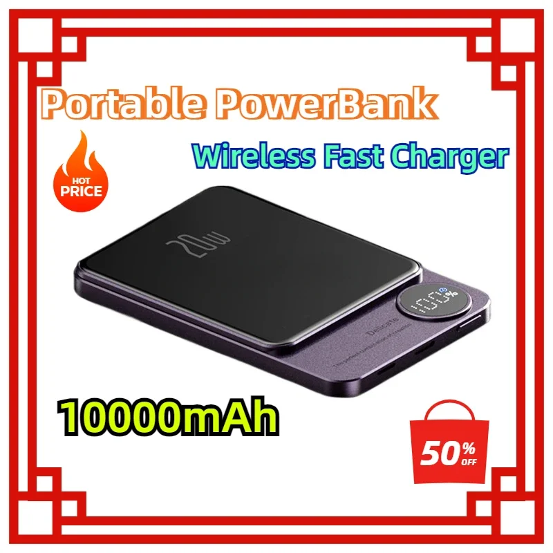 

For IPhone 12 13 14 ProMax Power Bank External Auxiliary Battery10000mAh Portable PowerBank for Magsafe Wireless Fast Charger