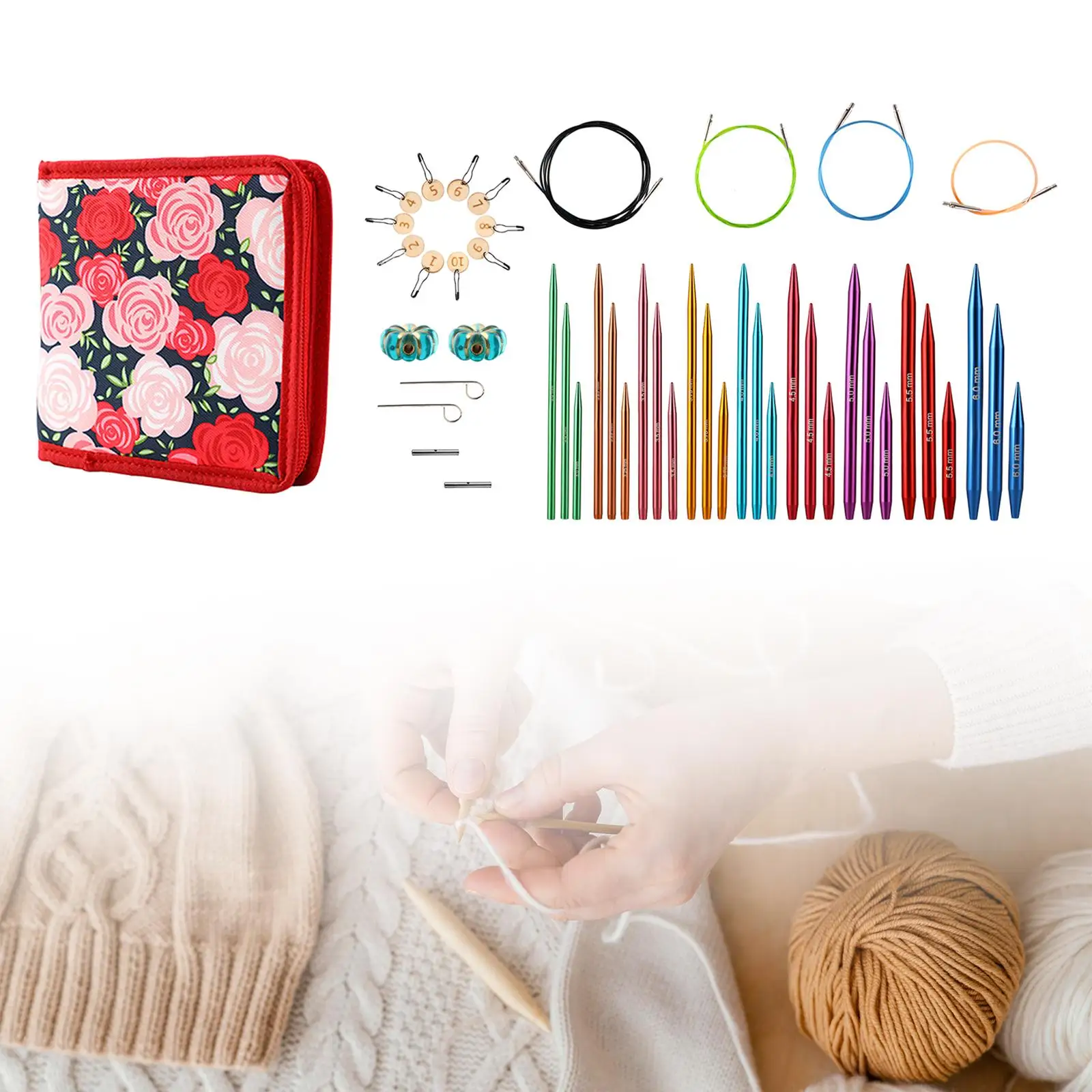 

Circular Knitting Needle Set Simple to Use Professional Interchangeable Detachable for Stitching Darning Sweater Sleeves Blanket