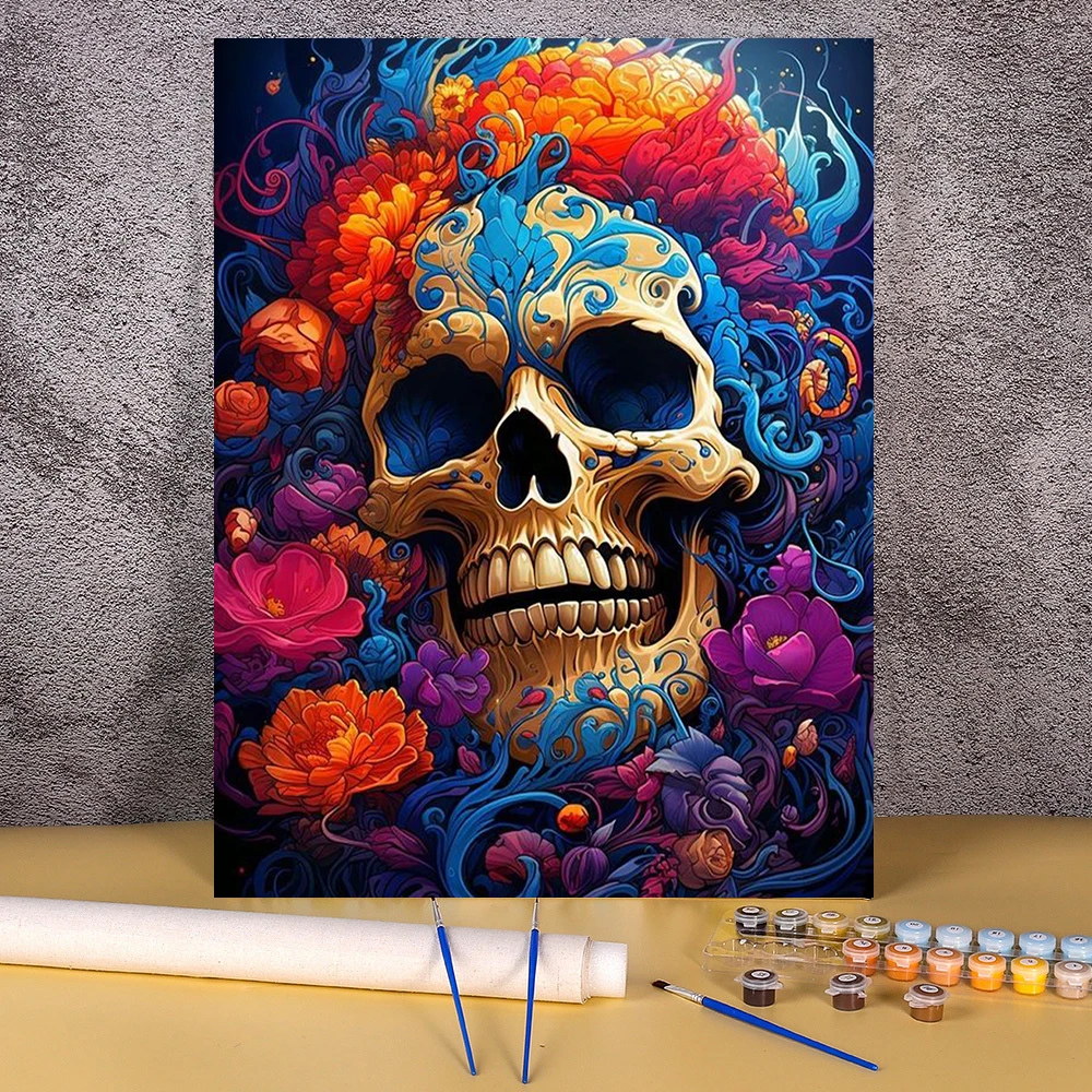 

Diy Frameless Painting By Numbers Kits Flowers Skull Paint By Numbers For Beginner Diy Crafts Handiwork For Living Room Decor