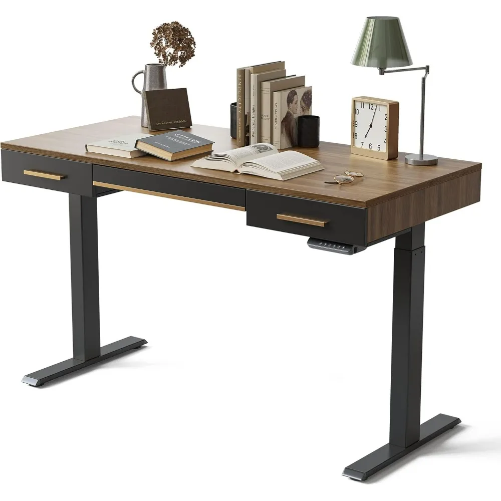 

Standing Desk with 3 Drawers, 55 x 26 Inches Whole-Piece Sit Stand Up Desk for Home Office, Vintage Top/Black Frame