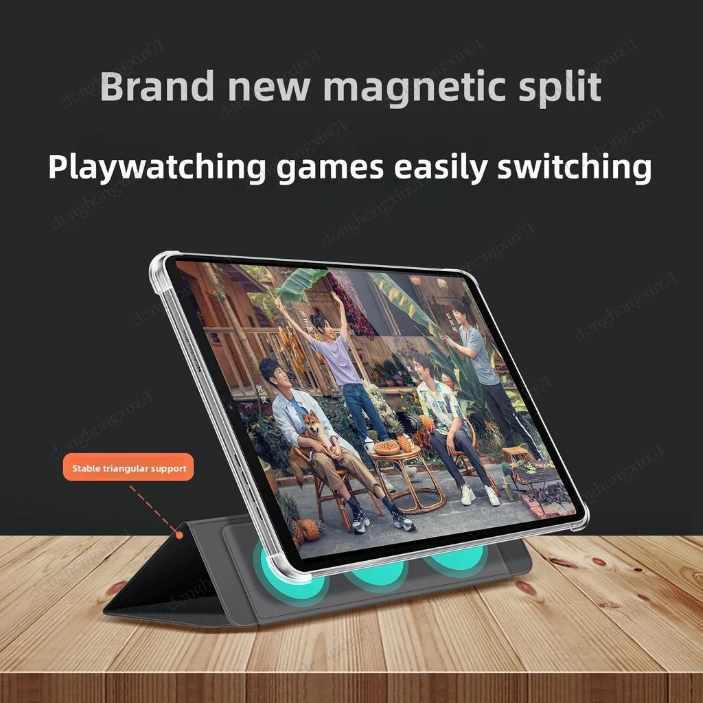 for ZTE RedMagic Tablet 3 Pro REDMAGIC Astra 9.06 inch PU Leather Magnetic Flip Case AirBag Detachable Clear Back Shell
