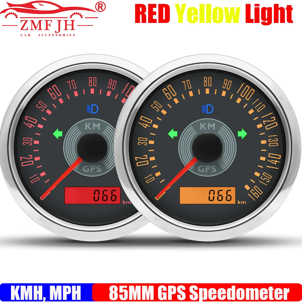 

ZMFJH Pointer 85MM GPS Speedometer Gauge with Antenna Overspeed Buzzer Odometer 0-160KMH,0-160MPH 0-200KMH for Car Boat Yacht