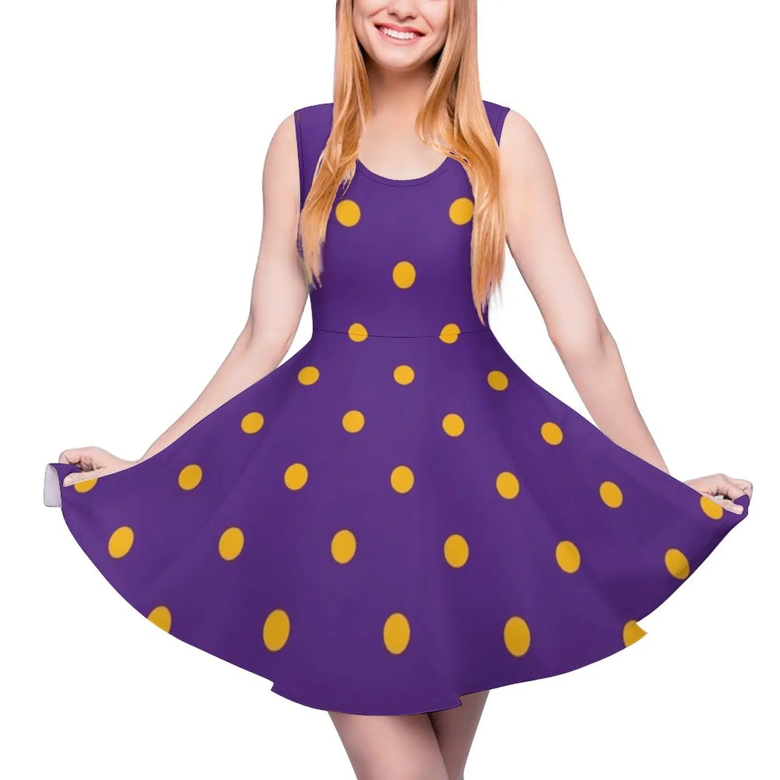 

Polka Dots: Purple & Yellow Sleeveless Dress Dress for girls dress for woman purple