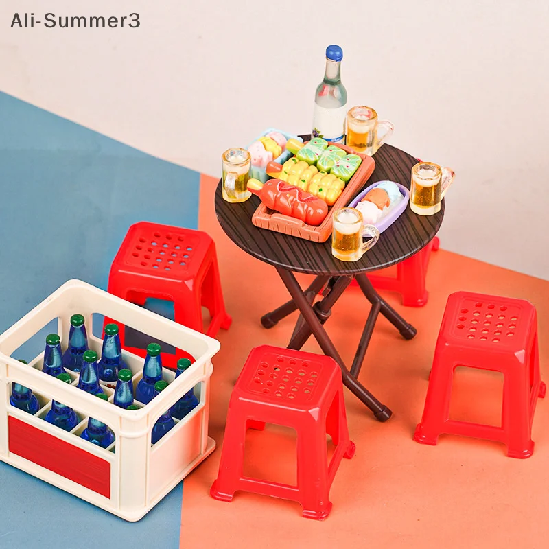 1Set 1:12 Casa delle bambole in miniatura Tavolo pieghevole Sgabello Tavolo da pranzo Mobili Modello di casa Decorazione Giocattolo Accessori per casa delle bambole