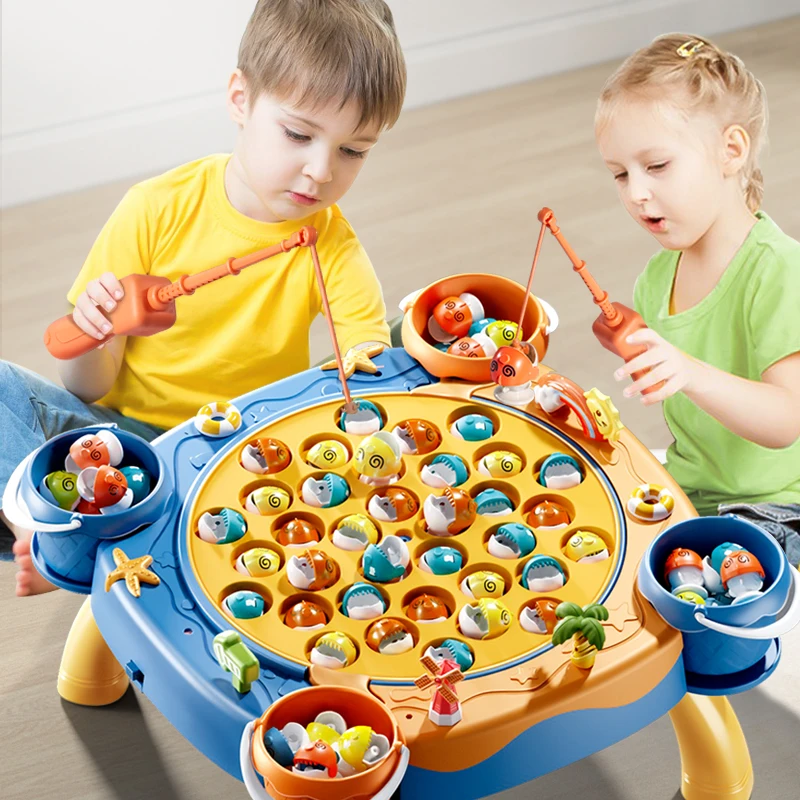 Montessori Magnetic Fishing Game Marine Life Cognition Color Number Music Toys for Educational Parent-child Fish Toys for Kids