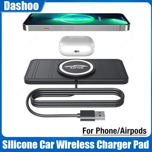 Almohadilla de carga inalámbrica para coche, soporte de carga de silicona para teléfono inteligente para iPhone 16 15 14 13 Xiaomi Samsung, estación de carga rápida para teléfono móvil