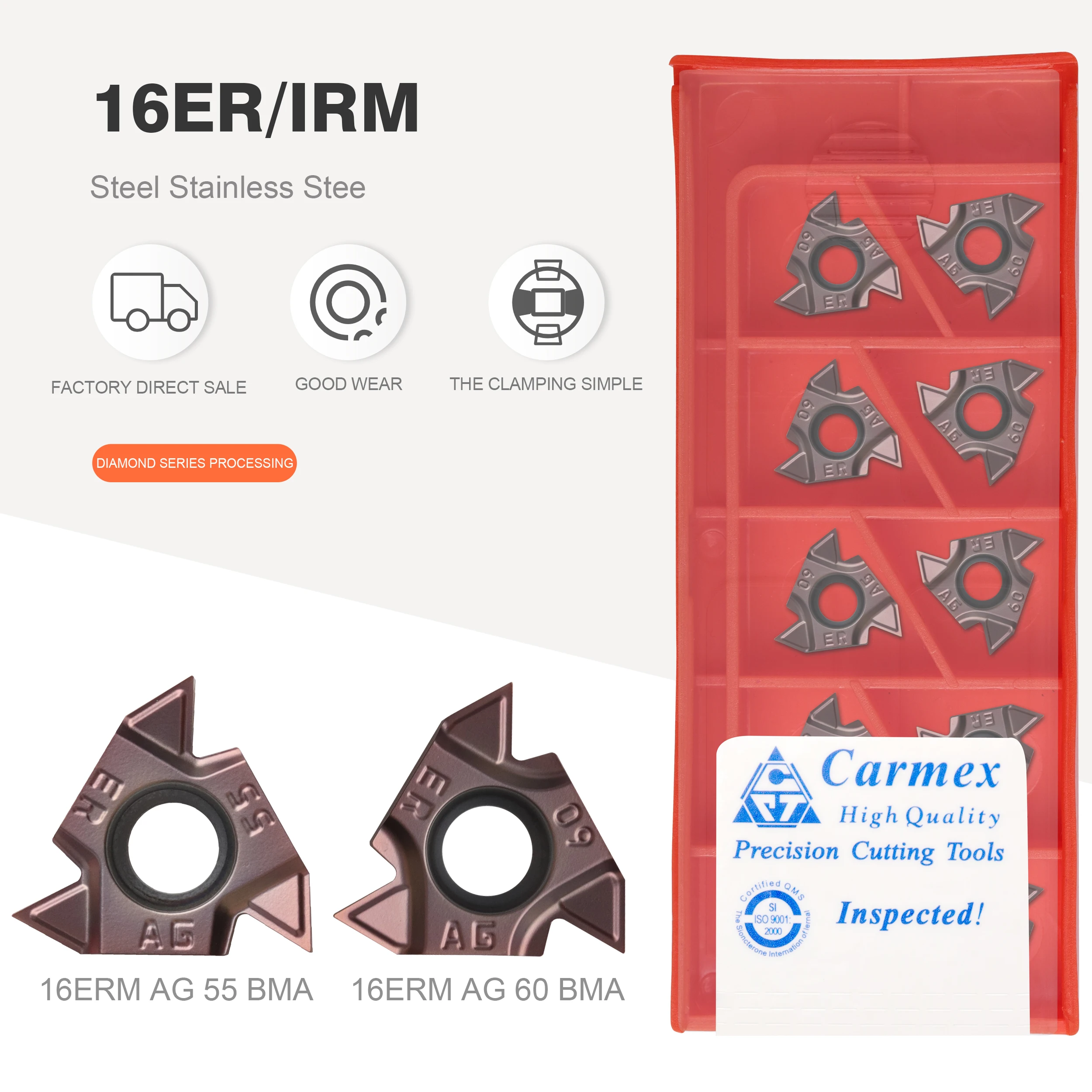 Pack of 10 16ERM 16IRM 11W 14W AG55 AG60 BMA Carmex Thread Turning Tool Carbide Insert CNC Lathe Turning Tool