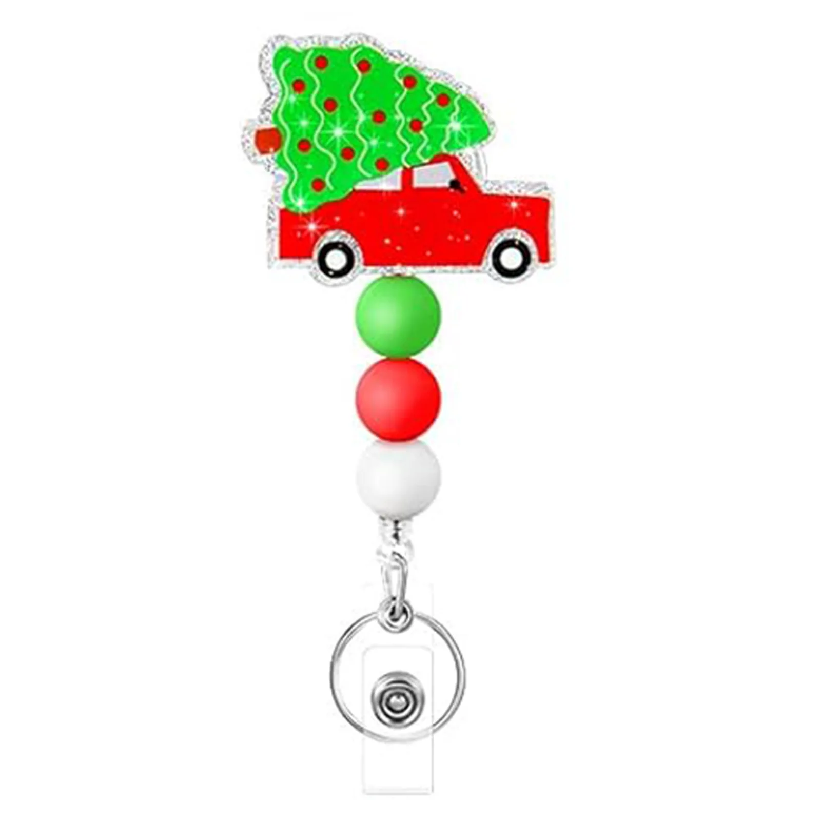 Acrylic Beaded Badge Holder Christmas Tree Gingerbread Man Snowman Crocodile Clip Doctor Nurse Easy-Pull Buckle Badge Reel Clip